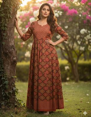 ftDiva multicolor ethnic motifs pure cotton anarkali long kurtis for Wedding, Festive, and party Wear  1