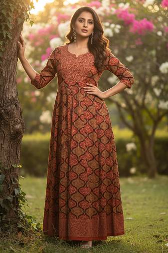 multicolor ethnic motifs pure cotton anarkali long kurtis
