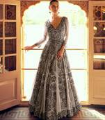 Grey georgette full stitched wedding gowns - Full stitched free size