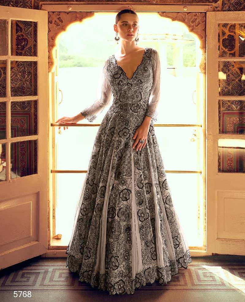 Grey georgette full stitched wedding gowns - Full stitched free size
