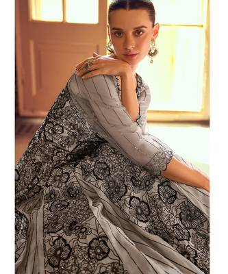 grey georgette wedding gowns-Full Stitched Free size 2
