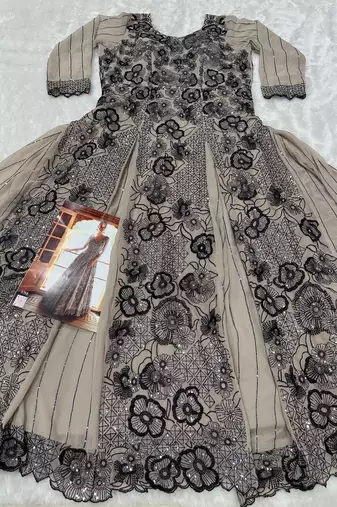 grey georgette wedding gowns-Full Stitched Free size