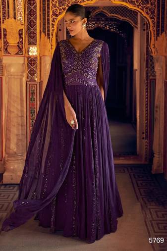 Purple georgette full stitched wedding gowns- Full stitched free size 