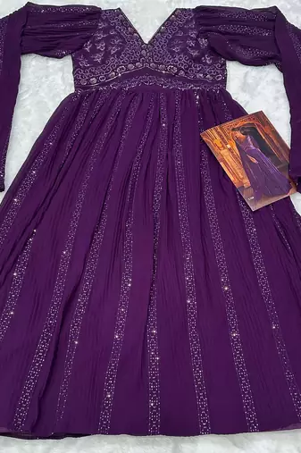 purple georgette wedding gowns-Full Stitched Free size