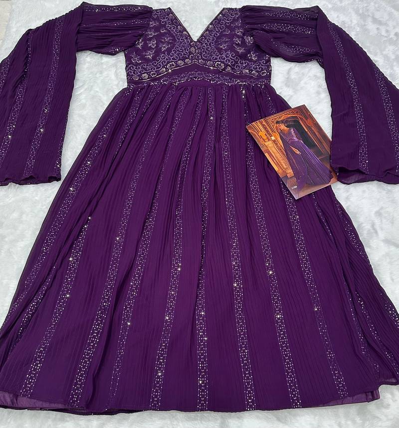 Purple georgette full stitched wedding gowns- Full stitched free size 