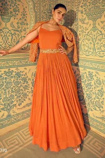 Orange silk full stitched wedding gowns - Full stitched free size