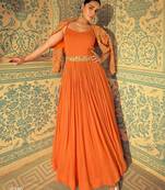 Orange silk full stitched wedding gowns - Full stitched free size