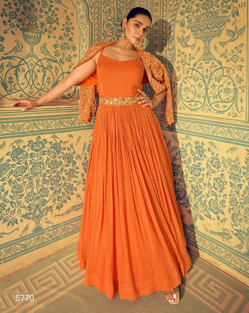Orange silk full stitched wedding gowns - Full stitched free size