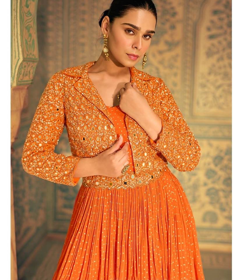 Orange silk full stitched wedding gowns - Full stitched free size