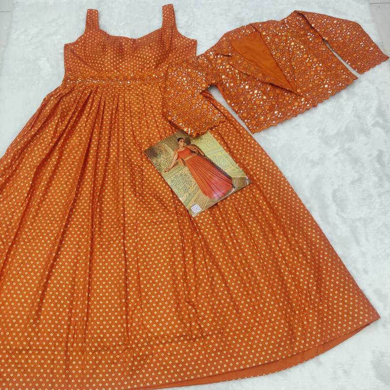 Orange silk full stitched wedding gowns - Full stitched free size