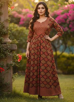 ftDiva multicolor ethnic motifs pure cotton anarkali long kurtis for Wedding, Festive, and party Wear  3
