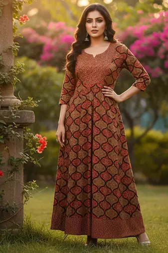 ftDiva multicolor ethnic motifs pure cotton anarkali long kurtis for Wedding, Festive, and party Wear 