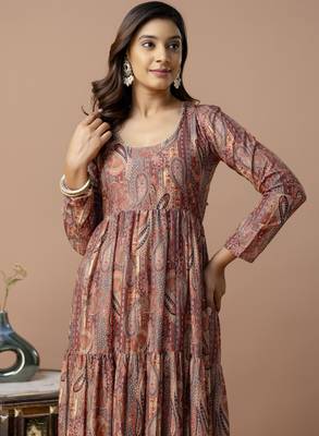 brown printed viscose rayon anarkali long kurtis 1