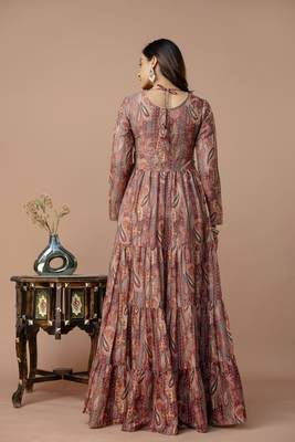 brown printed viscose rayon anarkali long kurtis 2