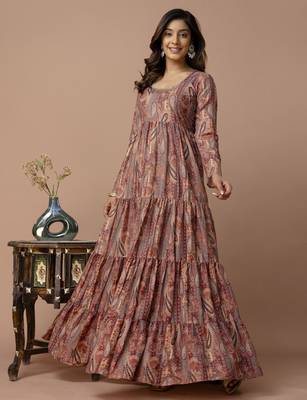 brown printed viscose rayon anarkali long kurtis 5