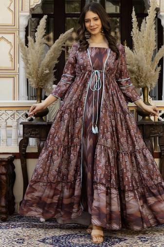 multicolor printed viscose rayon anarkali long kurtis