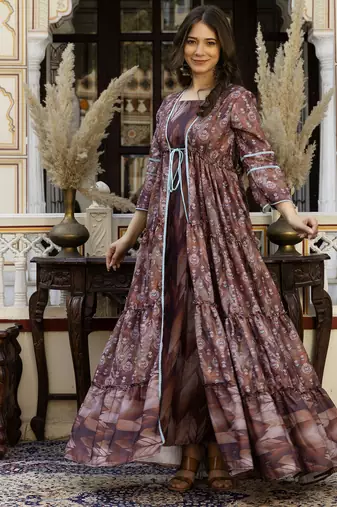 multicolor printed viscose rayon anarkali long kurtis