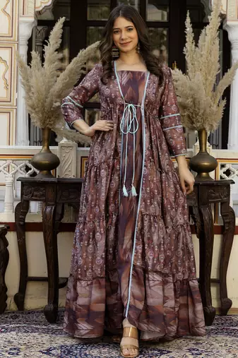 multicolor printed viscose rayon anarkali long kurtis
