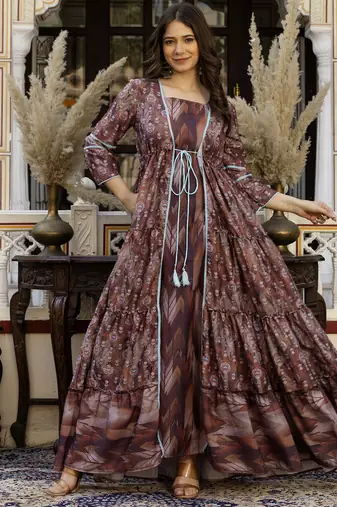 multicolor printed viscose rayon anarkali long kurtis