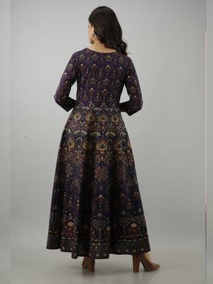 blue printed viscose rayon frontslit anarkali long kurtis 2