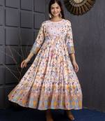 ftDiva pink printed viscose rayon frontslit anarkali long kurtis for Festive, Wedding,Party Wear