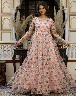 pink printed viscose rayon  anarkali long kurtis 1