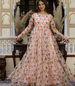 pink printed viscose rayon  anarkali long kurtis