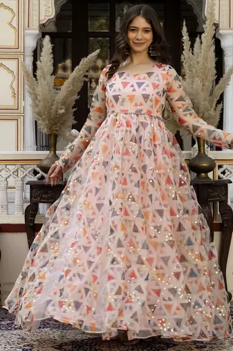 pink printed viscose rayon  anarkali long kurtis