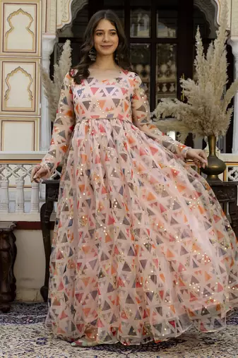 pink printed viscose rayon  anarkali long kurtis