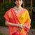 Ligth yellow printed pochampalli soft silk casual saree with blouse