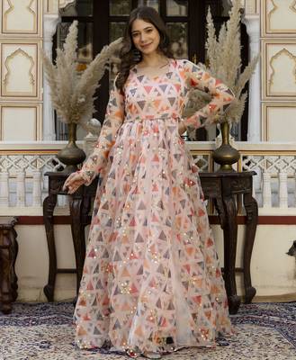 pink printed viscose rayon  anarkali long kurtis 5