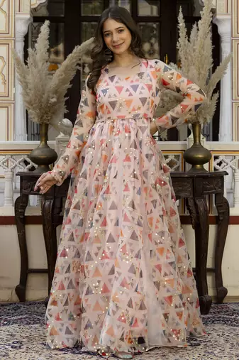 pink printed viscose rayon  anarkali long kurtis