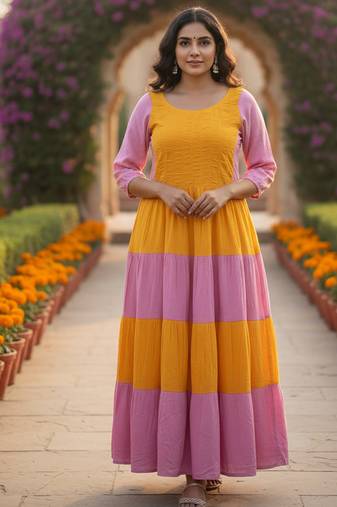 multicolor printed viscose rayon anarkali long kurtis
