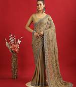 Traditional Star Georgette Saree with Full Embroidery Pallu Work, Embroidery Border and Plain Blouse