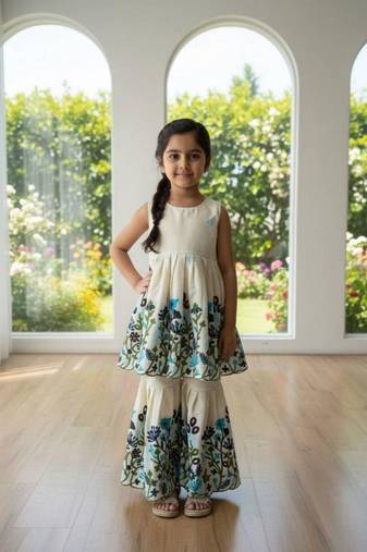 Off white kora cotton thread work sharara set