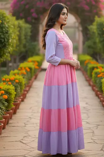 multicolor printed viscose rayon anarkali long kurtis