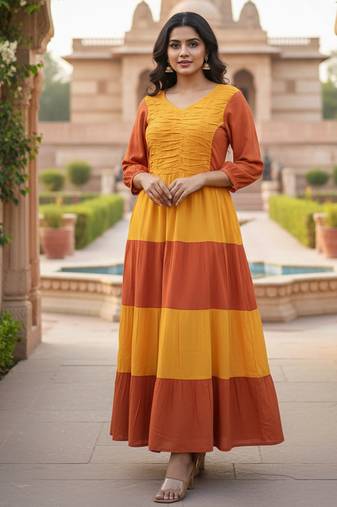 multicolor printed viscose rayon anarkali long kurtis