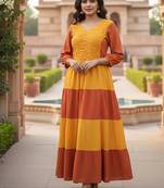 multicolor printed viscose rayon anarkali long kurtis