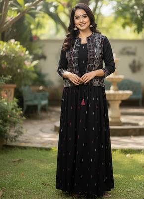 black printed pure cotton  anarkali long kurtis 1