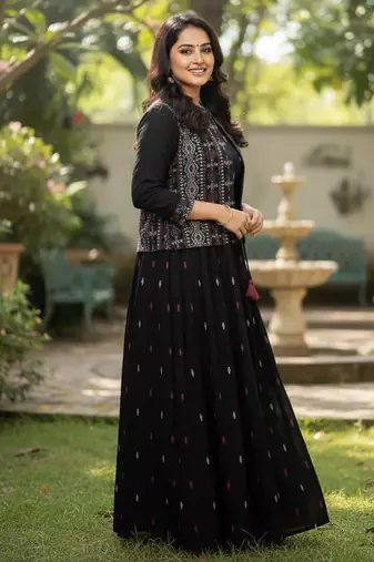 black printed pure cotton  anarkali long kurtis