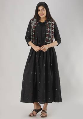 black printed pure cotton  anarkali long kurtis 1