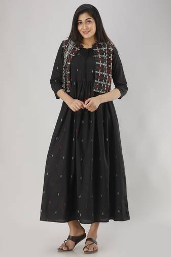 black printed pure cotton  anarkali long kurtis