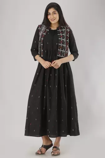 black printed pure cotton  anarkali long kurtis
