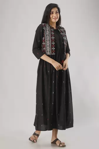 black printed pure cotton  anarkali long kurtis