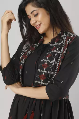 black printed pure cotton  anarkali long kurtis