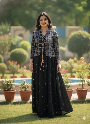 black printed pure viscose rayon  anarkali long kurtis 1