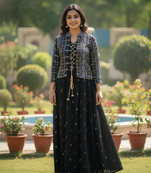 black printed pure viscose rayon  anarkali long kurtis