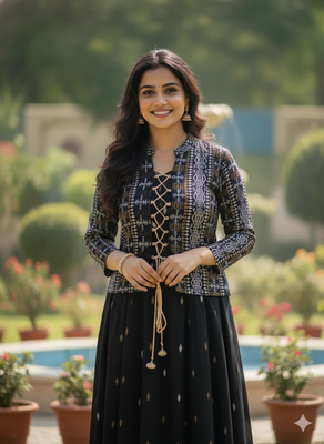 black printed pure viscose rayon  anarkali long kurtis 3