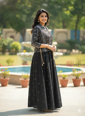 black printed pure viscose rayon  anarkali long kurtis 5
