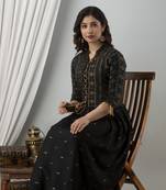 ftDiva black printed pure viscose rayon  anarkali long kurtis